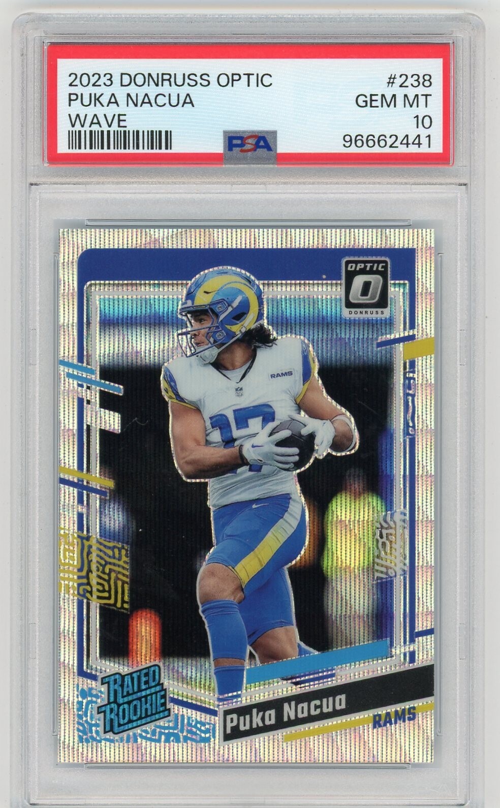PUKA NACUA 2023 DONRUSS OPTIC RC #238 WAVE /300 PSA 10 GEM MINT RAMS