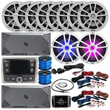 Infinity Marine Radio, 8x 6.5" White Speaker, 2x 10" Sub, 2x Amp + Accessories