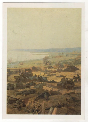 1989 WW2 Military War Crossing the Dnieper Battle Tank Army OLD Russia Postcard