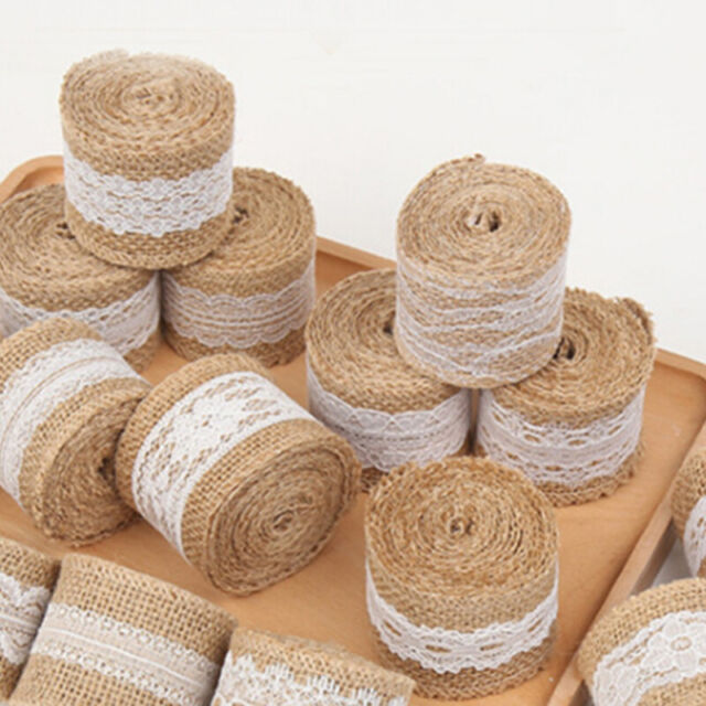 Vintage Jute Burlap Natural Hessian Ribbon With Lace Trim Edge Wedding Rustic Vintage Jute Burlap Natural Hessian Ribbon With Lace Trim Edge Wedding Rustic