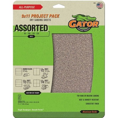 Gator 4444 Sanding Sheet, 9 in L, 11 in W, 60, 100, 150, 220 Grit, Coarse/Extra