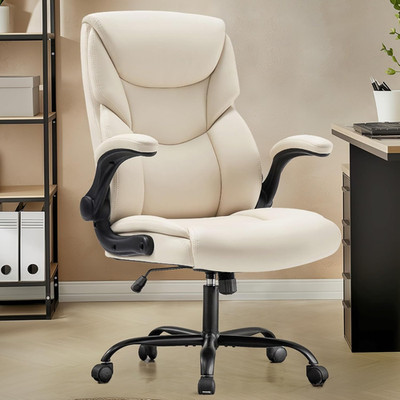 Ergonomic PU Leather Office Chair with Lumbar Support & Adjustable Armrests