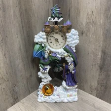 🪄🐉 1999 Cadona Dragon Wizard Fantasy Quartz Clock Castle Clouds Crystals