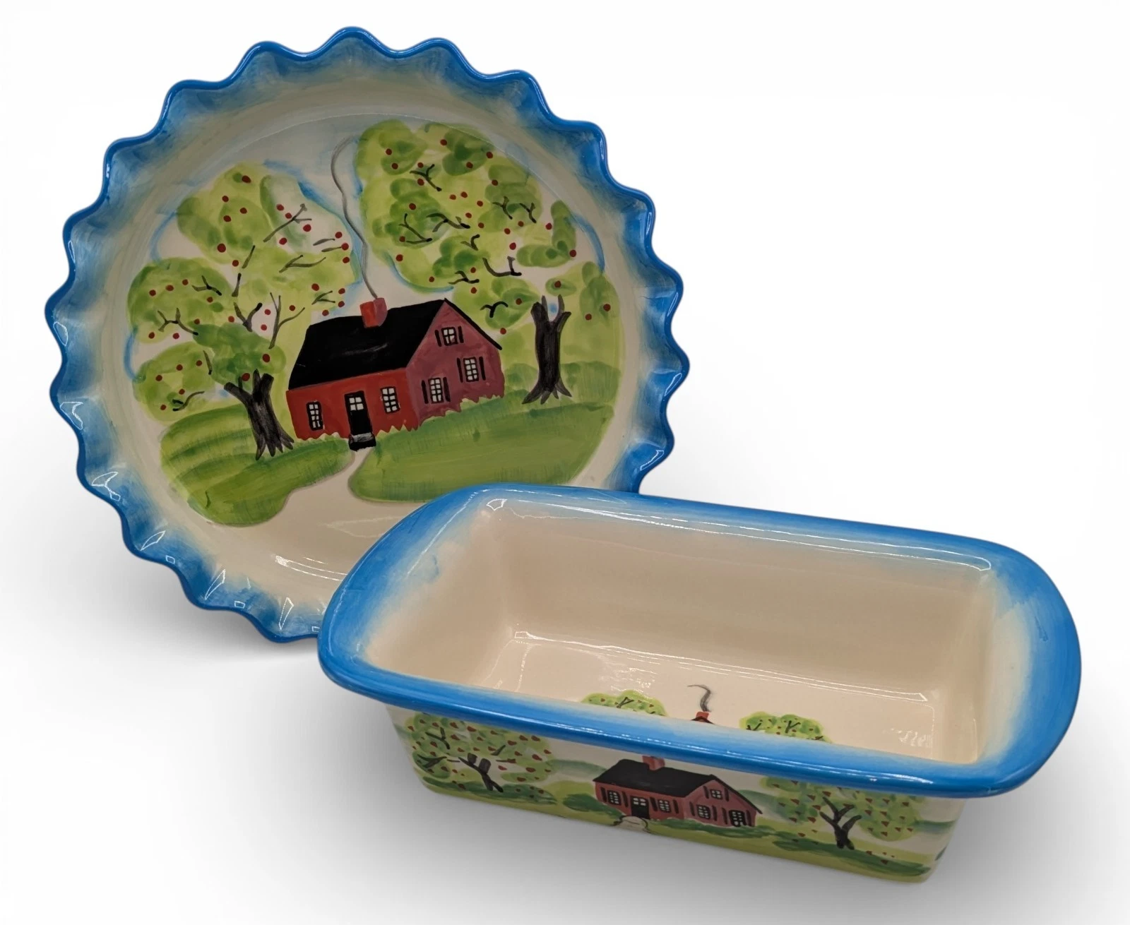 Mesa International SCHOOL HOUSE Stoneware Pie Pan & Bread Loaf Pan NEW