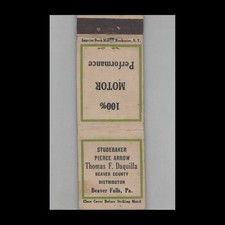 Matchbook Cover Pierce Arrow Auto Dealer Thomas F. Daquilla Beaver Falls Pa Matchbook Cover Pierce Arrow Auto Dealer Thomas F. Daquilla Beaver Falls Pa
