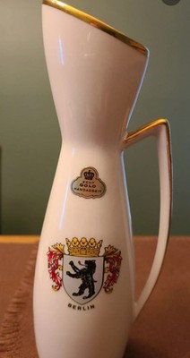 Vintage Royal Bavaria Berlin Porcelain Pitcher Or Vase Gold Trim