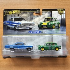 Hot Wheels Premium Twin 2 Pack Ford 67 Anglia Racer 64 Galaxie 500 Free P&P 