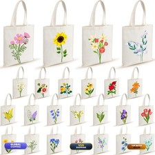 Shinylin 24 Pcs Floral Canvas Tote Bags Bulk Reusable Flower Tote Bags Book