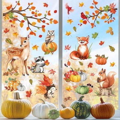Herbst Fenstersticker Tiermotive Ahornblätter Fenstersticker 8-teiliges Set