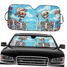 Car Windshield Sunshade, Unique and Beach Pattern S Size, 27.56" x 53.94" Skull