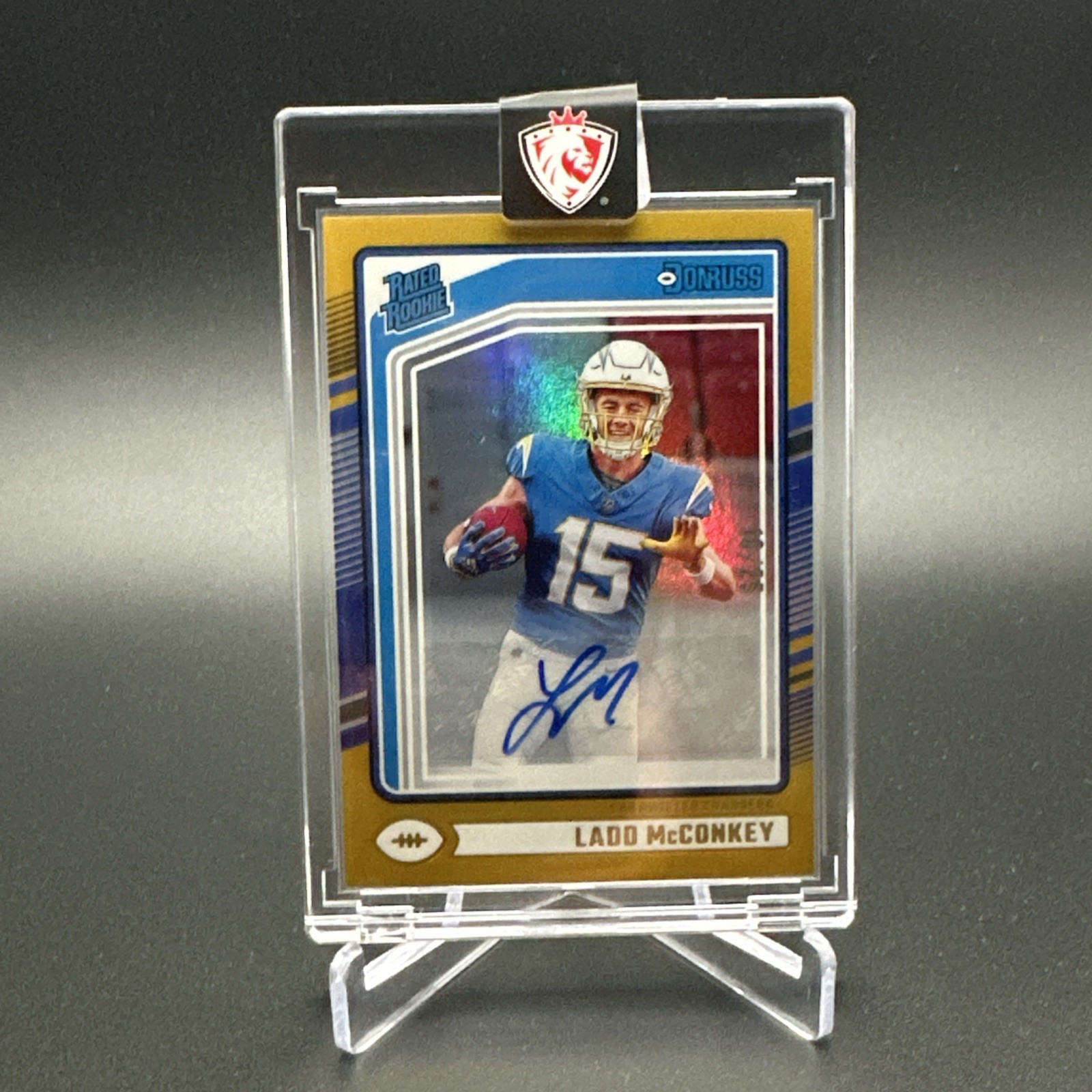 2024 Donruss Football Rated Rookie Ladd McConkey Gold Auto 10/25 #328 RARE SSP