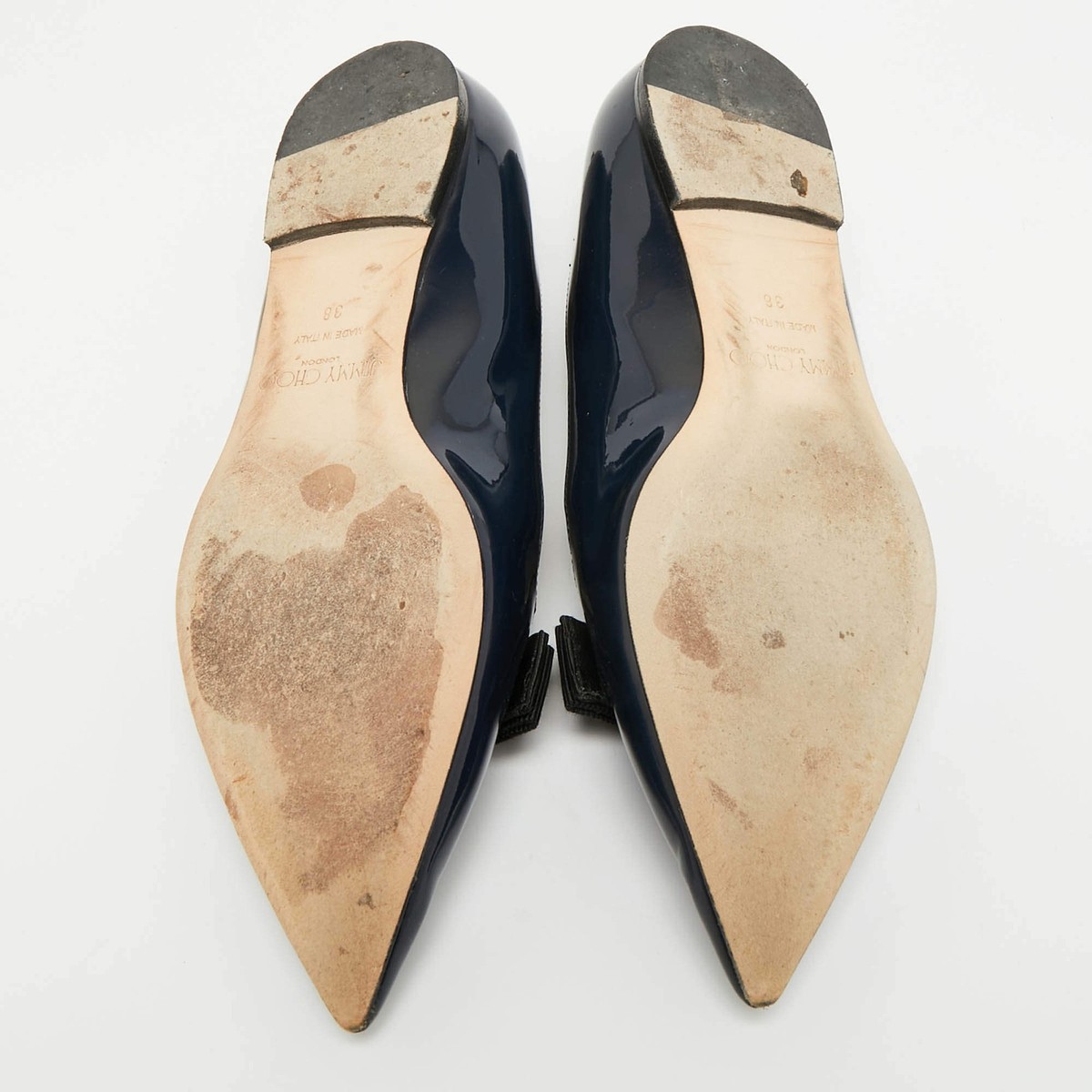 JIMMY CHOO フラットシューズ 38 オケージョン Jimmy Choo Love Size 38 Navy Blue Patent Leather Ballet Flats | eBay