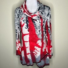 Parsley  Sage Tunic Top Small Artsy Abstract Cowlneck Jersey Long Sleeve Red
