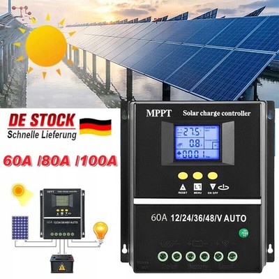 60A/80A/100A MPPT Solar PV Regler 12V 24V 36V 48V Solarladeregler Controller LCD