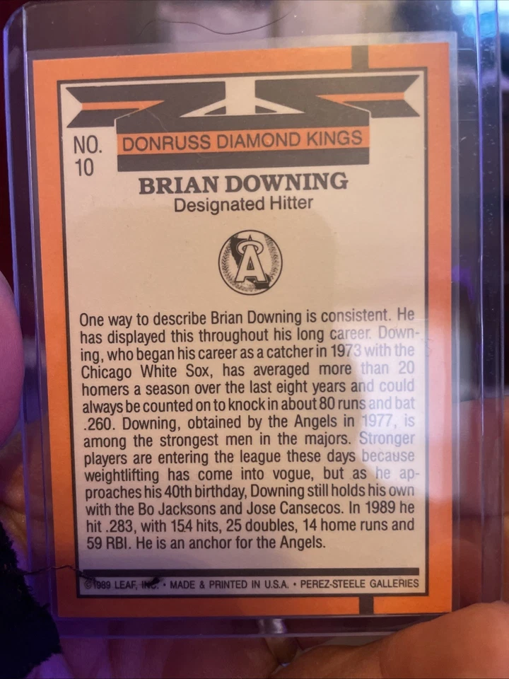 1990 Donruss - Diamond Kings Brian Downing #10 Angels Card - Image 2 of 2