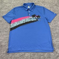 Chubbies Shirt Mens Large Blue Retro Palm Tree Print Performance Polo Golf