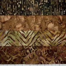 Lot of 4 1 Yard Cuts 100 Cotton Quilting Batik Fabric Olive Green Brown 165D
