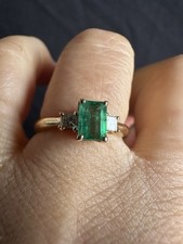 TJC 585 Hallmark 14k Nature Emerald Diamonds Gold Ring-Uk Size L 2.3G Good