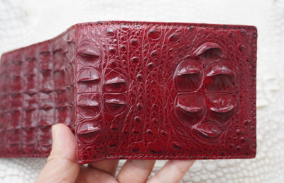 Dark Red Real Crocodile Hornback Skin Leather Men's Bifold Wallet #E20
