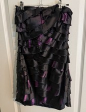 AX Paris Strapless Ruffle Tiered Cocktail Dress Black Purple satin mini Size 6