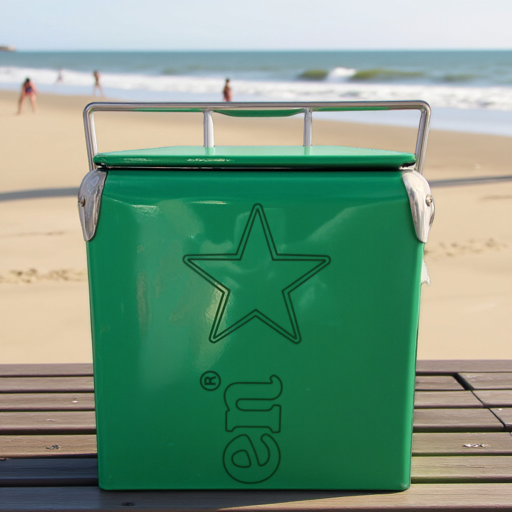 Heineken Durable Metal Cooler Box,Perfect for Beach Party, Beach Rust Prevention