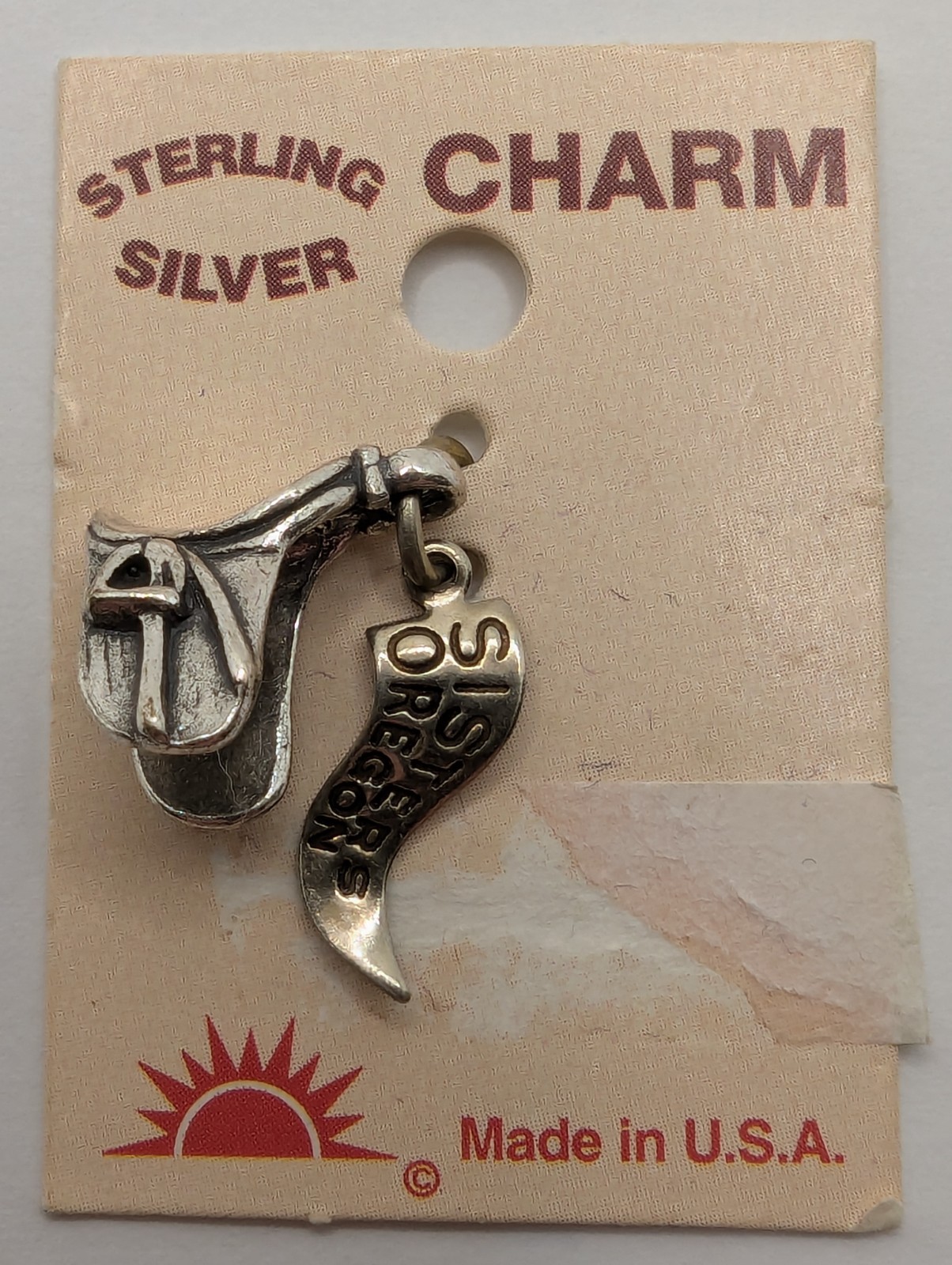 Vintage Sterling Silver Saddle Charm Western Saddle Sisters OR Souvenir Charm.