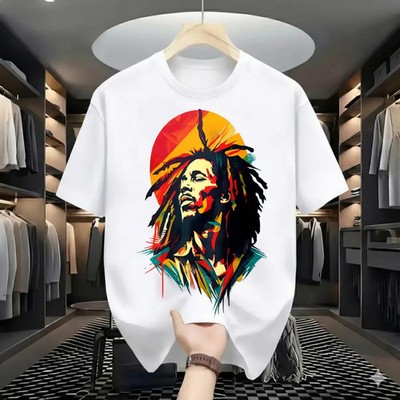 Colorful Abstract Reggae Vibes Graphic Tee, Rasta Inspired Casual Black Shirt