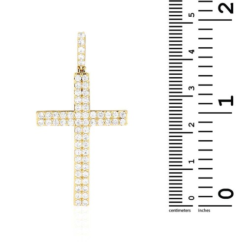 14k Solid Yellow Gold 1.75Ct Created Diamond Religious Cross Pendant 1.6" - Picture 6 of 7