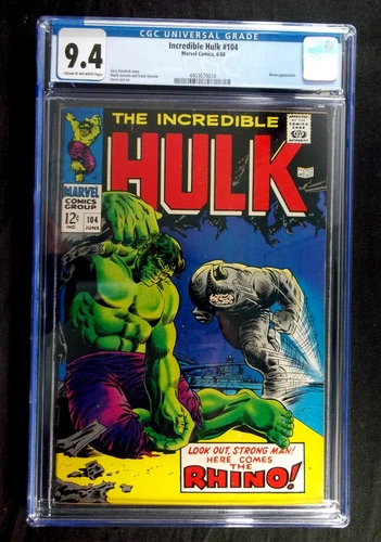 Hulk #104 CGC 9.4 Rino vs Hulk vintage Marvel Comics 1968