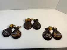 Lot Of 3 Vintage Wooden Castanets 2 Hand Painted, 1 Carved