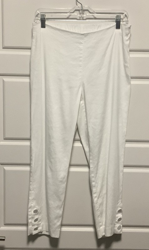 J.JILL White Linen Stretch Button Hem Crop Pants Women’s Sz SP