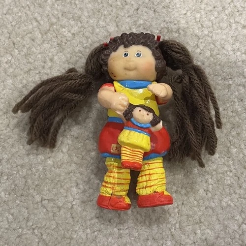Vintage Cabbage Patch Kids PVC Figure Doll With Yarn Hair Holding Baby