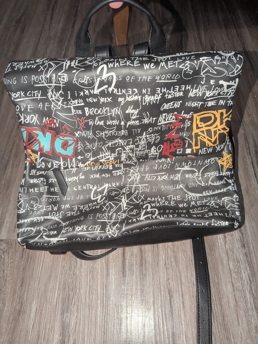 DKNY Backpack Purse Tilly Graffiti Fold over Top Handle Zip 