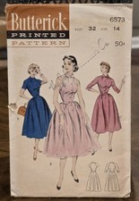 Vtg Butterick 6573, Misses One-Piece Dress w/...