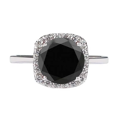 925 Silber 1,80Kt Runden Form 100% Zertifiziert Natürlich Schwarz Diamant Ring - Bild 1 von 3