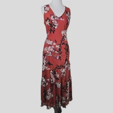 Simply Vera Vera Wang Burnt-Umber Floral Chiffon MIDI Sleeveless Dress Medium M
