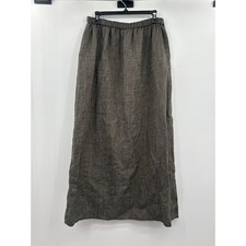Pure Linen Lagenlook Maxi Skirt USA Made Pinstripe Elastic Waist Pockets Size L