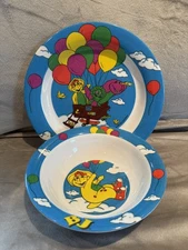 VINTAGE ~ BARNEY & BJ ~ CHILD'S PLATE & BOWL SET ~ SELANDIA MELAMINE ~ 1994