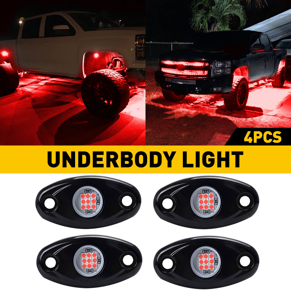 Red 4 Pods LED Rock Lights For JEEP Offroad Car Truck ATV Boat Underbody Light