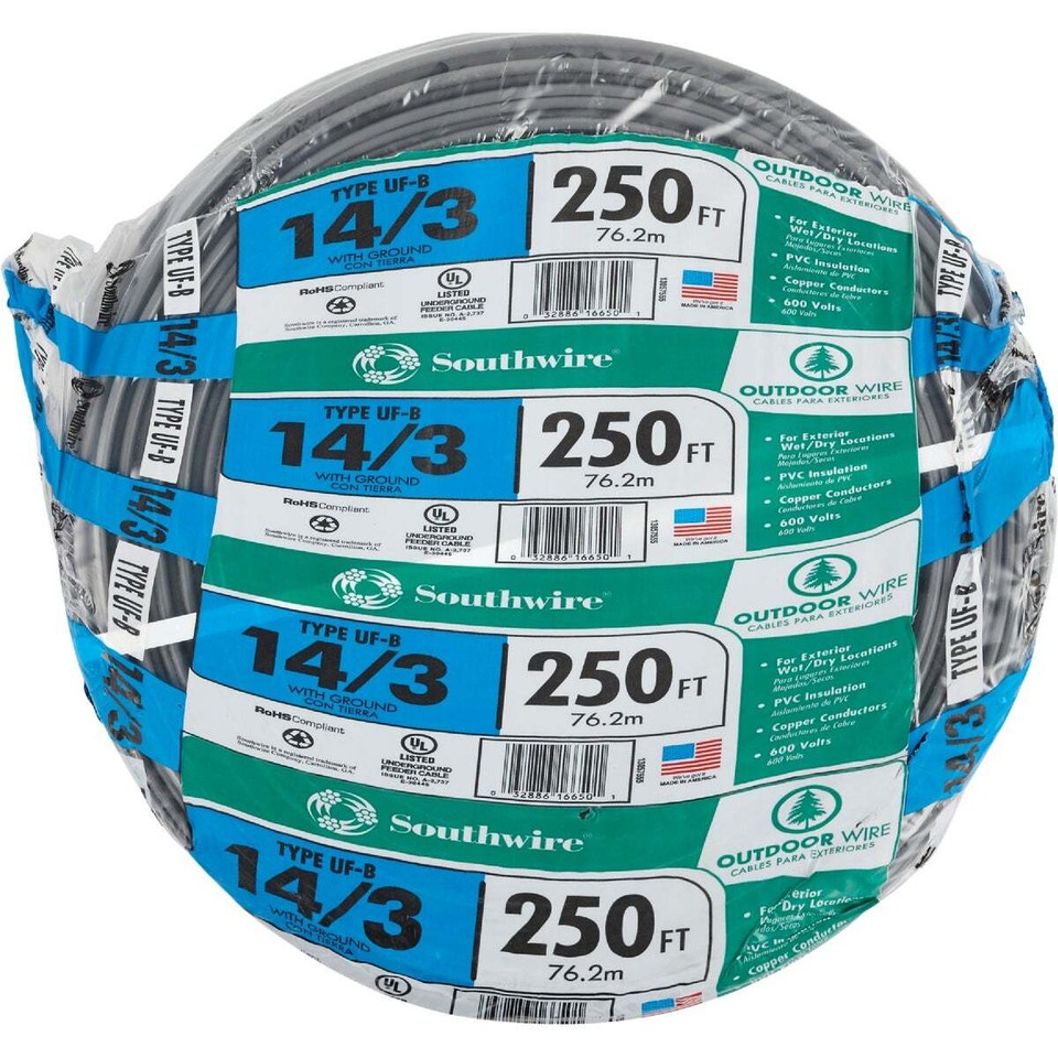 Southwire 250 Ft. 14 AWG 3Conductor UFW/G Electrical Wire 13057555