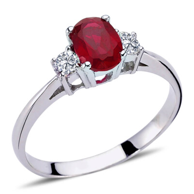Brillant-Schliff Diamant Oval Rubin Ring 14 Karat Weißgold R20226