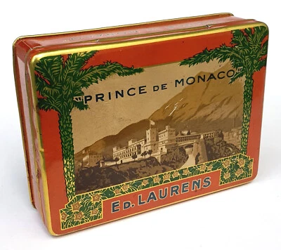 Antike Blechdose Prince de Monaco 100 Cigarettes, Ed. Laurens, 14x10 cm, 20er J. - Bild 1 von 2