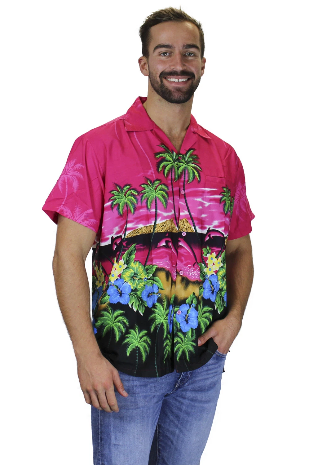 Funky Hawaiian Shirt Dolphin Pink