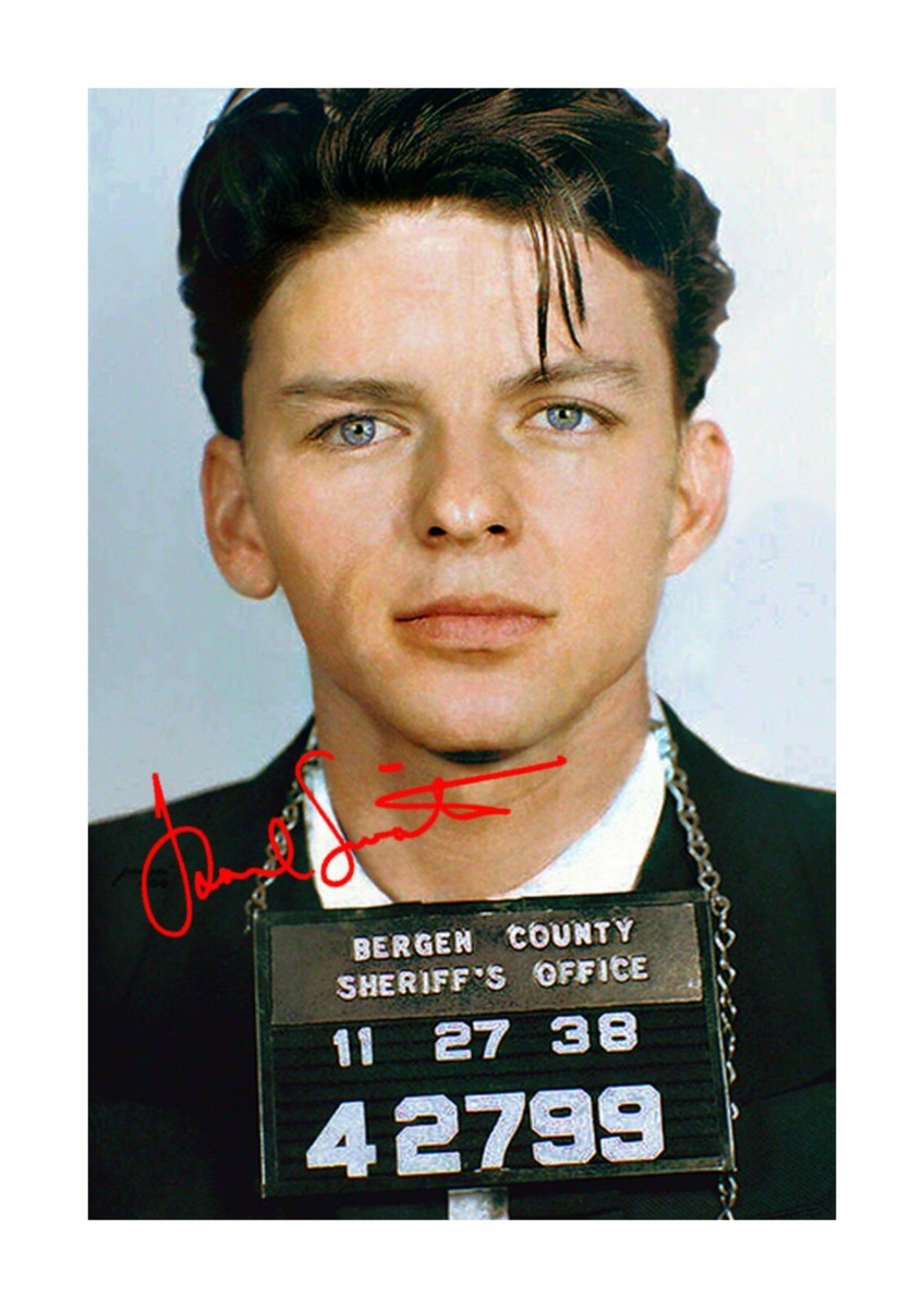 Frank Sinatra mug shot colourisation by Jecini A4 signed poster