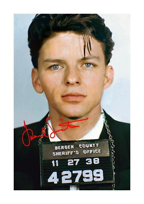 Frank Sinatra mug shot colourisation by Jecini A4 signed poster