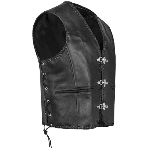 PAULGOS Gilet IN Pelle Gilet Abitudine Pelle Biker Rocker Moto Bikerweste BW6 - Afbeelding 1 van 4