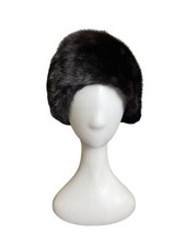 Vintage Claire Of Cameo New York Black Mink Fur Womens Pillbox Hat