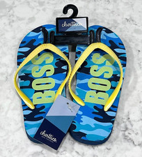 Chatties Boys Blue  Yellow Boss Camo Flip Flops Size 11/12