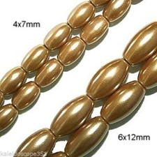 MAGNETIC HEMATITE OVAL STONE BEADS PEARLIZED GOLD 4X7MM OVALS BEAD STRAND P9C