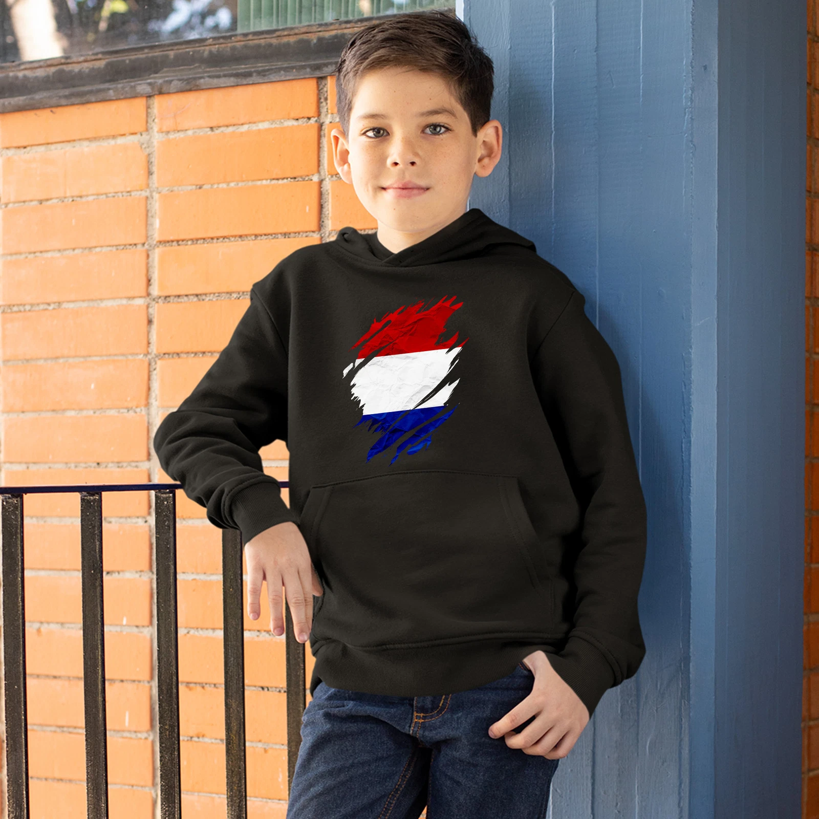 VETEMENTS Felpa con cappuccio bambini bandiera strappata dei Paesi Bassi tifosi torneo europeo